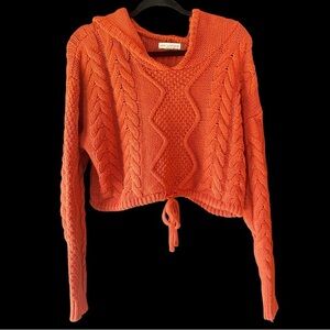 Aeropostale Cable-Knit Cropped V Neck Hooded Sweater